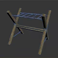 Rustic Wooden Furniture With Cross Legs And Red Striped Rungs Structure Design