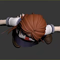 Red Haired Game Character In White Sailor Uniform With Red Bow Standing Hands On Hips