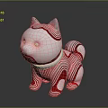 3D Rendered Cat Shaped Decorative Figurine With Pink Silver Striped Design For Home Decor