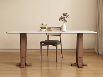 Modern Middle-style Long Dining Table and Chair 3d model