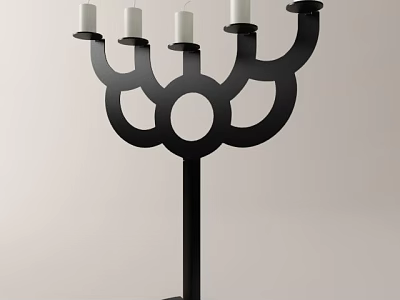 Modern Black Metal Candelabra With Multi Arm Design And White Candles For Home Decor 3d model