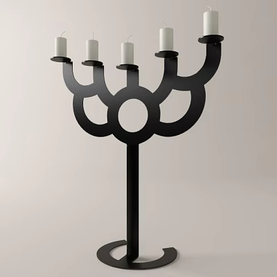Modern Black Metal Candelabra With Multi Arm Design And White Candles For Home Decor 3d model