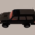 Black Off Road SUV With Large Tires And Rugged Exterior Design