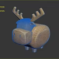 Wooden Moose Shaped Decorative Furniture Piece With Orange Finish And Antlers