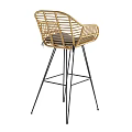 Modern Rattan Bar Stool With Black Padded Seat And Metal Legs Design