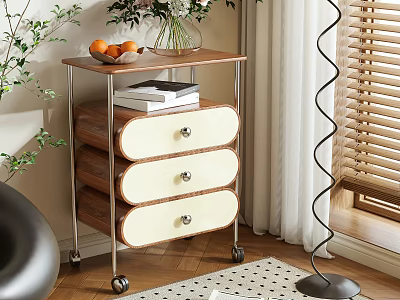Modern Chest of Drawers with Wooden Top Metal Frame on Wheels for Living Room Storage 3d model