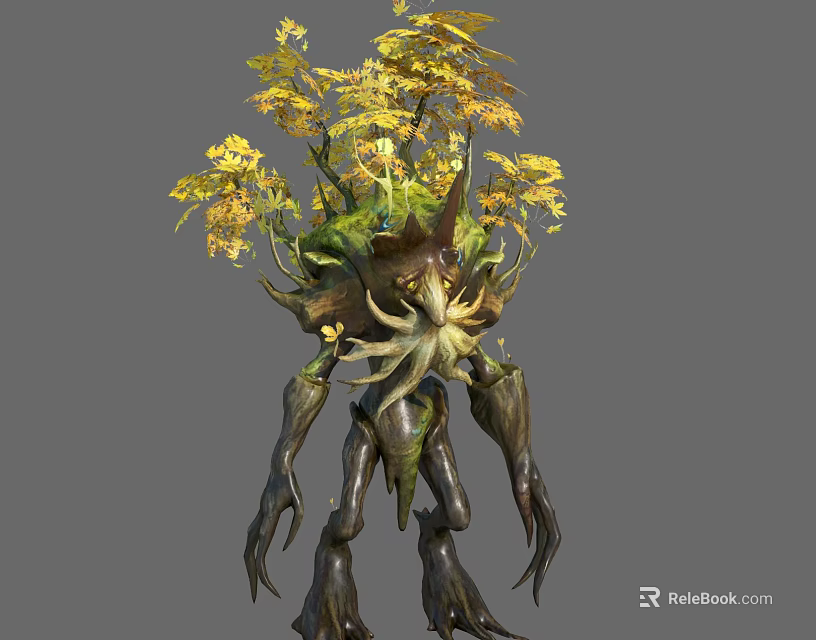 Mystical Plant Based Creature With Octopus Head And Yellow Leaves 3d model 