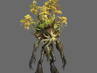 Mystical Plant Based Creature With Octopus Head And Yellow Leaves 3d model