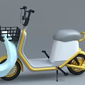Stylish Yellow And White Electric Scooter With Front Basket Gray Seat And Yellow Wheels