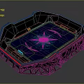 Octagonal Stadium Interior Design With Blue Court And Red Black Frame Structure 3d model