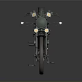 Vintage Dark Green Motorcycle With Orange Seat Headlight Spoked Wheels And Brass Accent