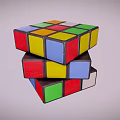 Three Stacked Rubiks Cubes With Colorful Square Faces And Various Colors