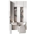 Modern Minimalist Desk Setup With White Cabinets Bookshelf Table Lamp And Coffee Cup