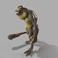 Funny Anthropomorphic Cartoon Frog Holding Wooden Hammer in Standing 3D Render