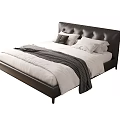 Modern Double Bed With Black Leather Headboard White Sheets And Gray Blanket 3d model