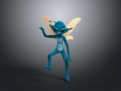 Game Movie Character Blue Small Figure with Transparent Wings and Large Eyes Dancing Pose 3d model