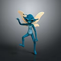 Game Movie Character Blue Small Figure with Transparent Wings and Large Eyes Dancing Pose