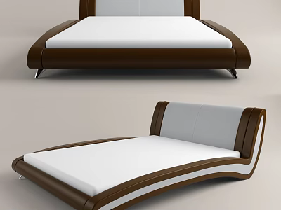 Modern Double Bed Design With Brown Leather Frame And White Mattress 3d model