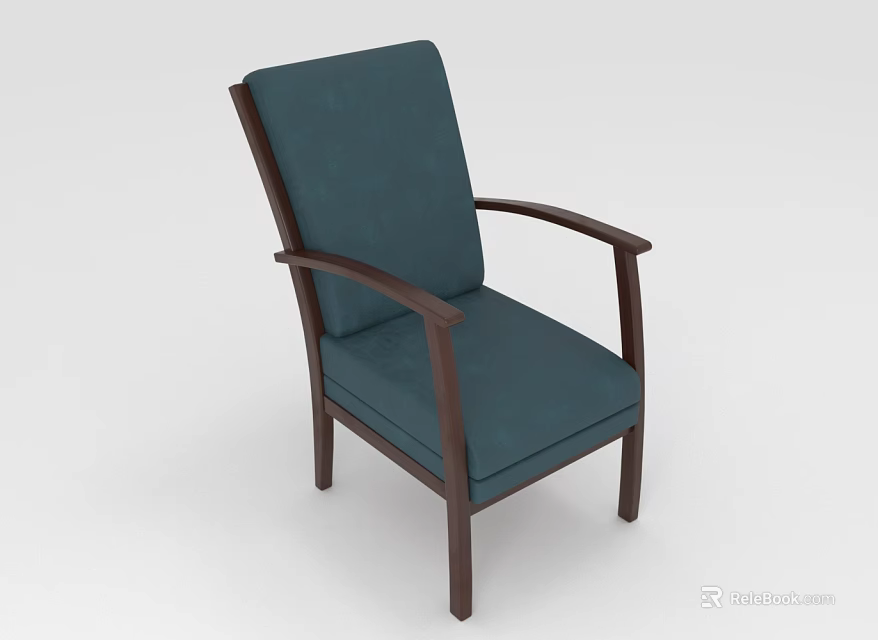 Dark Blue Fabric Accent Chair with Dark Brown Wooden Armrests and Comfortable Design 3d model 