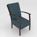 Dark Blue Fabric Accent Chair with Dark Brown Wooden Armrests and Comfortable Design