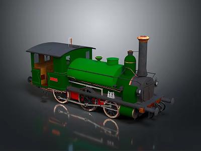 Vintage Green Steam Train Model With Black Chimney Red Base And Metal Wheels 3d model