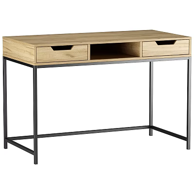 Modern Wooden Desk With Metal Frame Two Drawers And Minimalist Design Perfect For Home Office 3d model