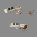 Modern Light Colored Sofa with Multi Colored Cushions and Round Coffee Table Set 3d model