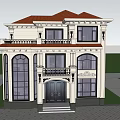 European Style Three Story Single Family Villa With Large Windows Decorative Carvings And Green Trees