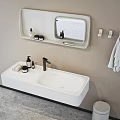 Modern Minimalist Bathroom Washbasin With Black Faucet Wall Mirror Storage Shelf Hanging Towel And Toiletries