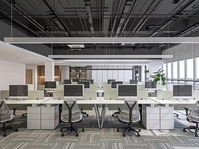 Modern Open Plan Public Office Space With Workstations And Ergonomic Chairs 3d model