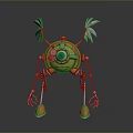 Orange Mechanical Creature With Large Blue Eye Gears Mechanical Legs Claws And Wing Like Structures 3d model