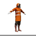 Game Movie Character In Orange Hooded Coat With Gas Mask And Reflective Stripes