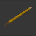 Yellow Pencil With Red Eraser Cap On Gray Background And Shiny Surface Reflection 3d model