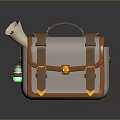 Beige And Brown Leather Satchel With Leather Straps And Golden Buckle For Fashion Accessories