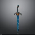 Fantasy Sword Weapon with Blue Blade Ornate Hilt and Gemstone Decoration