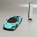 Modern Public Electric Vehicle Charging Station With Light Blue Sports Car Charging