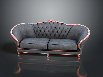 Elegant Gray Double Sofa With Tufted Back And Copper Frame Design 3d model