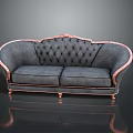 Elegant Gray Double Sofa With Tufted Back And Copper Frame Design 3d model