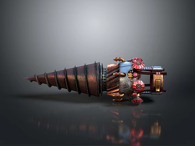 Intricate Mechanical Device With Spiral Structure And Red Decorative Components 3d model