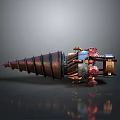 Intricate Mechanical Device With Spiral Structure And Red Decorative Components 3d model
