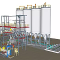 Industrial Processing Equipment With Large Stainless Steel Storage Tanks Platforms And Piping Systems