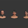 Three Realistic Male Head Models With Different Hairstyles On White Background
