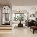 Elegant Living Dining Room With Chandelier Framed Art Sofa Piano And Dining Chairs