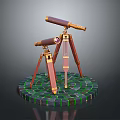 Scenic Landscape View With Vintage Telescopes On Tripods And Colorful Brick Stone Base