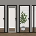 Modern Interior Glass Hinged Doors With Black Frames And Transparent Panels 3d model