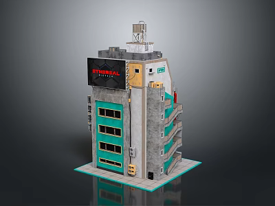 Multi Storey Terminal Building With Gray Exterior Green Glass Windows And Rooftop Structure 3d model