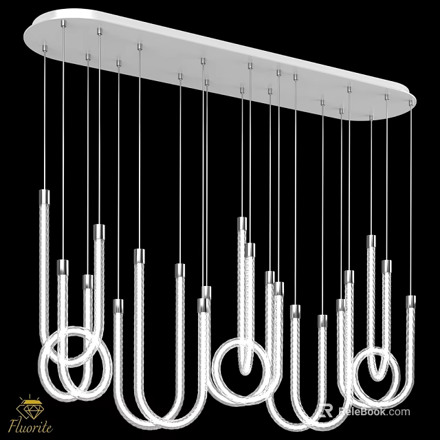 Modern Chandelier Design With Vertical LED Light Strips And Ring Elements 3d model 