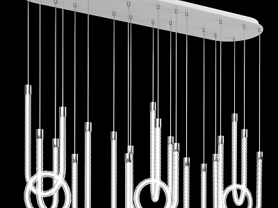 Modern Chandelier Design With Vertical LED Light Strips And Ring Elements 3d model