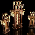 Traditional Chinese Decorative Lantern Structures With Wooden Frames And Hanging Lamps