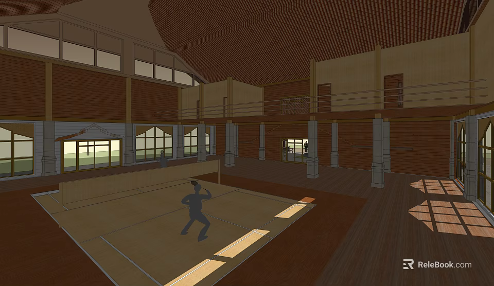 Indoor Gymnasium With Wooden Floor And Upper Level Seating For Fitness Activities 3d model 